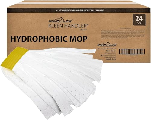 KLEEN HANDLER Mop Head Replacement 24-Pack Hydrophobic Industrial Mop for Oils and Spills – Heavy-Duty Mop for Industrial, Commercial, Janitorial Cleaning – Non-Woven Oil-Absorbent Material