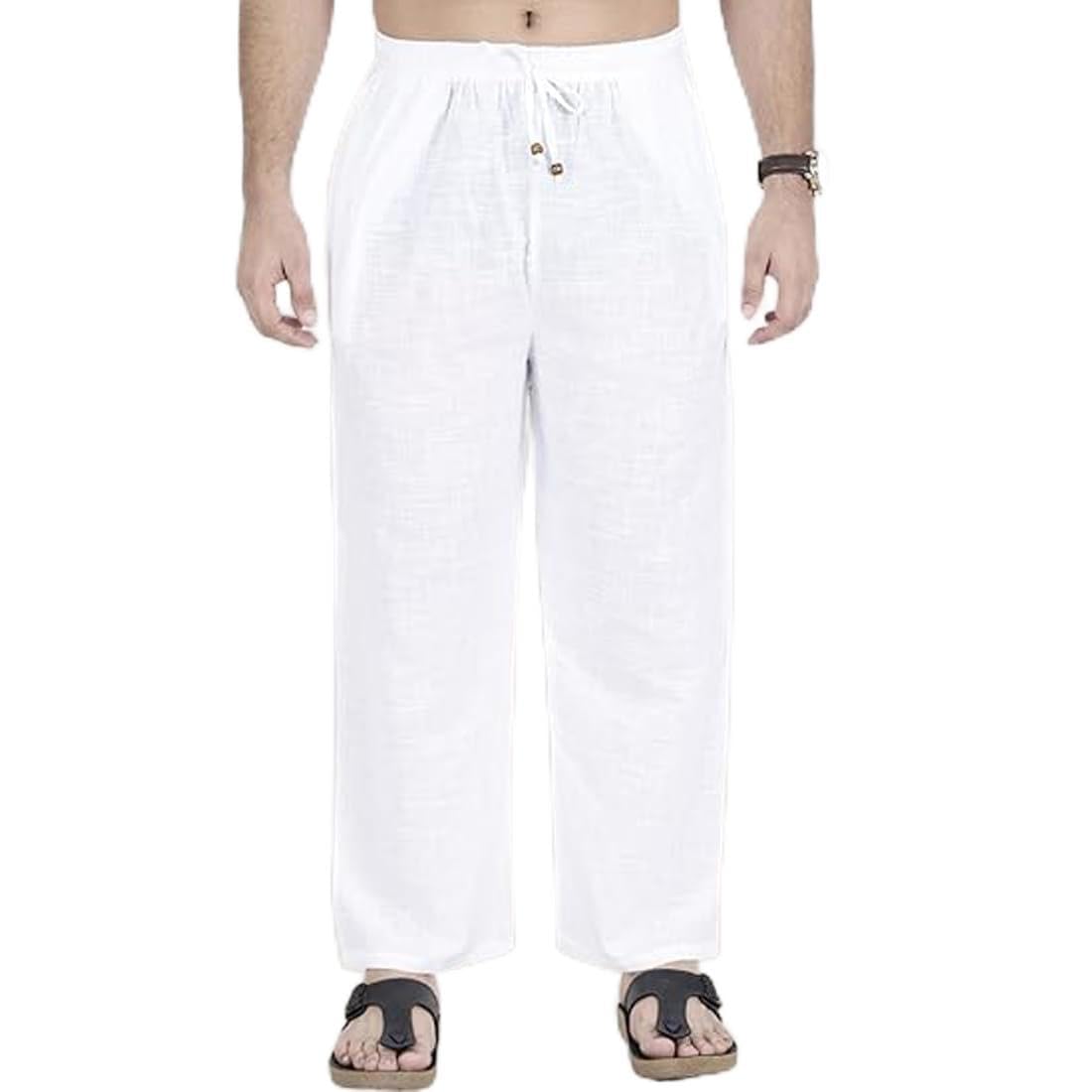 cigain Men's and Boy's White Cotton Round Elastic Lounge Bottom wear Pajama Resort Pant-picture-40