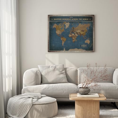 Image of DECORARTS - Modern Navy Blue World Map Canvas Wall Art, World Maps for Wall Decor, Hand-Stretched Giclee Print, Living Room Dining Office Home Decor, Ready to Hang, Handcrafted in USA, 30x24''