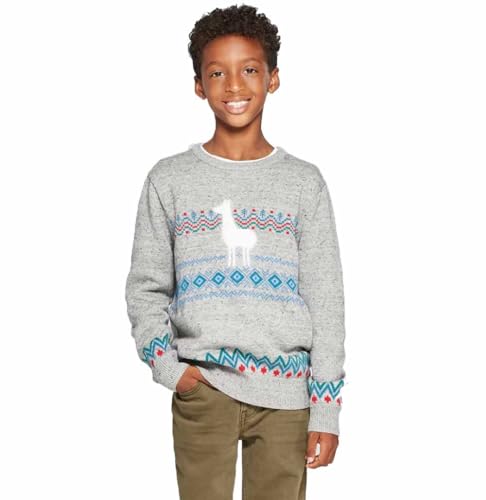 Cat & Jack Boy's Crew Neck Fair Isle Llama Pullover Sweater -