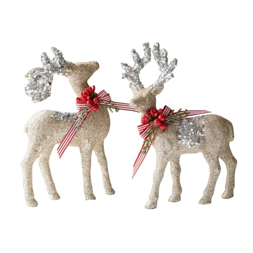 MotiveTech 2 Statues de Noël, Sculptures, Décorations, Figurines de Cerfs, Sculptures D'animaux pour Noël, Mariage et Vitrines, Champagne