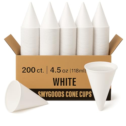 Smygoods Disposable White Paper Cone Cups (Pack of 200-4.5 oz) Eco-Friendly Leak-Proof Ideal for Events Water Coolers Quick Hydration & Efficient Cleanup
