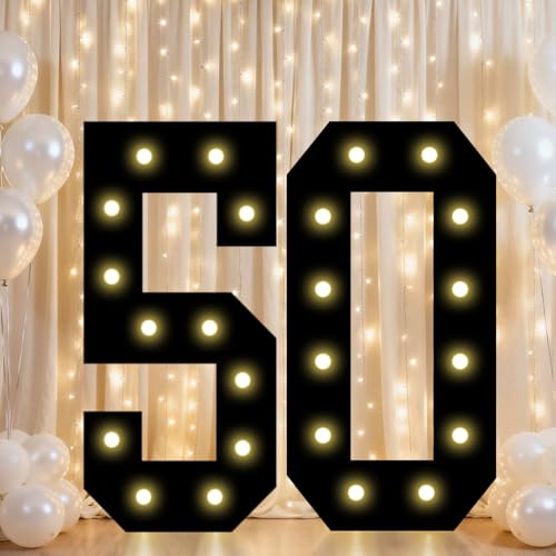 Image of Pooqla 50th Birthday Decorations for Men, 2.4FT Light Up Numbers | Marquee Numbers Black Party Decorations, Large Lighted Number Gifts for Him 50th Anniversary Decoration Party Backdrop