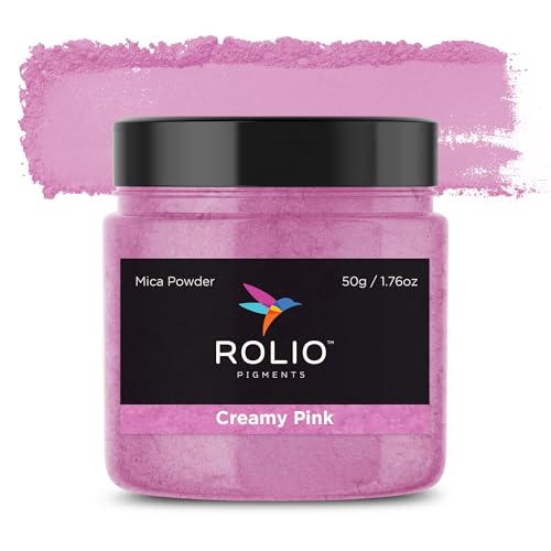 Rolio Premium Mica Powder - Creamy Pink (50G / 1.76oz) - 1 Jar of Pink Pigment Powder for Epoxy Resin, Dye, Soap Making, Nail Polish, Paint, Candle Making, Bath Bombs, Slime