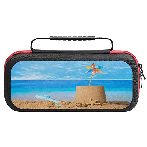 MUTAY Carrying Case for Nintendo Switch Beach Sandcastles Portable Protective Case for Switch Lite Switch Accessories Bundle Portable Travel Bag with 20 Game Storage Compatible