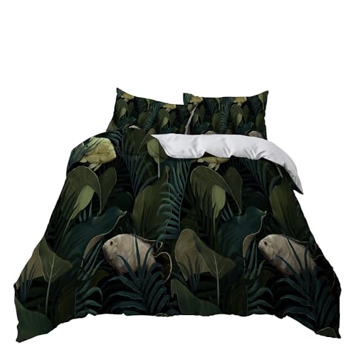 HJOSWVNS Colchas Cama 135 Animales De Color Verde Oscuro Fundas Nordicas 135 Microfibra Suave Funda Nordica con Cremallera Edredones Cama 135 Cómoda Fundas Nordicas Incluir 2 Funda Almohada (50x75cm)