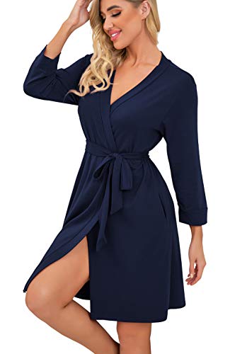 Image of PrinStory Womens Robe Lightweight Short Knit Bathrobe Soft Ladies Sleepwear with Pockets