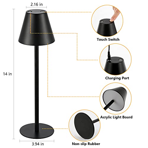 Ledlux Cordless Led Table Lamp, Rechargeable Desk Lamp, Wireless Small Night Light, Metal Modern Desk Light, Stepless Dimming, Touch Switch, For Bedroom/Coffee Table/Restaurant/Garden(Black,2 Pack) #TOP2