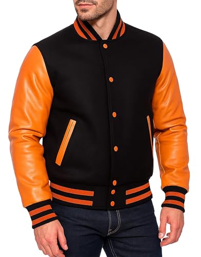 Image of Mens Varsity Letterman Baseball Bomber Jacket | Casual Fashion Wool & Faux Leather College /High School Jackets