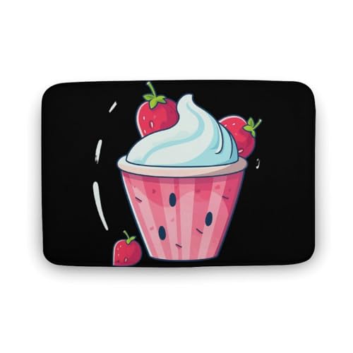 Ice Cream and Strawberry Prints Coral Velvet Rugs Non-Slip Bathroom Rugs Soft Kitchen Rug Floor Carpet for Home Decor 15.7