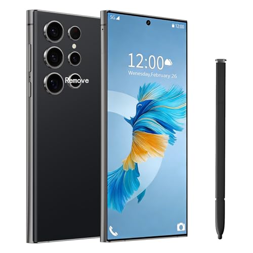 ExAchat C24U Unlocked Phone 8GB+256GB Android 14.0 6.8-inch Large Screen 6800mAh Battery Built-in Stylus Supports 5G/Octa-core Processor/Dual SIM Cards/Face Unlock/Fingerprint Unlock/GPS. (Black)