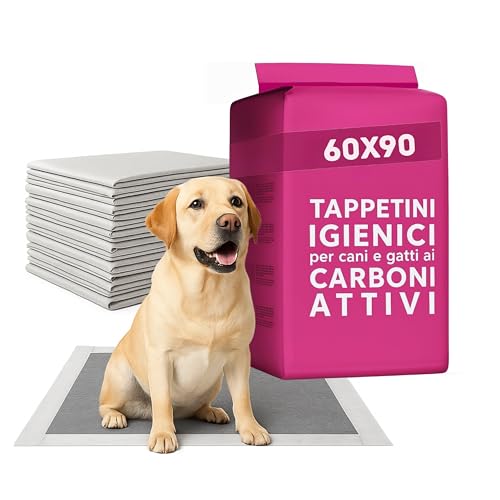 100 Traversine Cani 60x90 cm ai Carboni Attivi con Marcatore di Umidità - Tappetini Igienici per Cani Media e Grande Taglia - Traverse Super Assorbenti, Tappetino Antistrappo e Antiodore