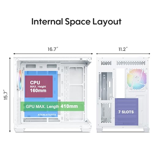 Gabinete de PC Vetroo AL900 Blanco ATX con vidrio templado de vista completa 270° | Soporta radiador de 360mm y 4 ventiladores PWM FDB ARGB con controlador miniatura 5