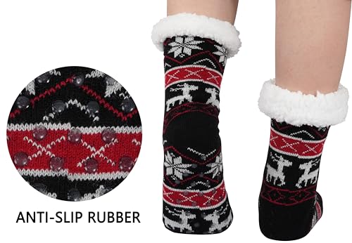 Image of BenSorts Women Thick Christmas Slipper Socks Non Slip Grippers Size 6-10