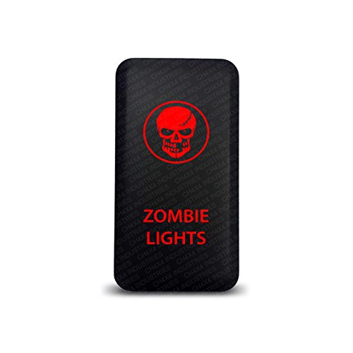 CH4X4 Push Switch for Toyota Tacoma, FJ Cruiser, Land Cruiser, Fortuner, Hilux, 4Runner, Prado 12V 3Amp - Zombie Lights Symbol - Red LED