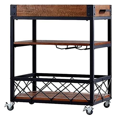 Carrito de servicio de bar de madera, carrito móvil de hierro y madera para servir bebidas de vino y bebidas en hoteles, restaurantes, cocinas y clubes