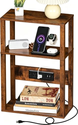23.6" YUFAM 3-Tier Narrow Nightstand w/ Charging Station - image 8