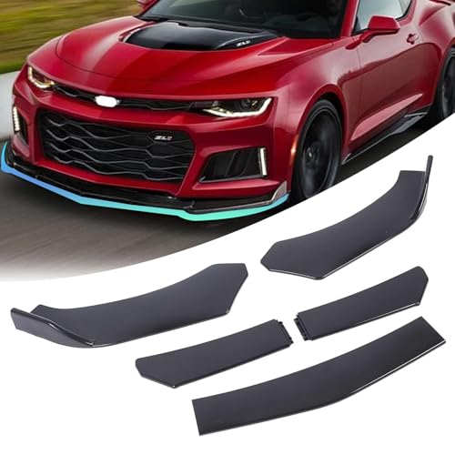 5-Section Universal Front Bumper Lip Spoiler, Gloss Black ABS Splitter for Sedan Coupe Hatchback, 56-72 Inch Adjustable Body Kit