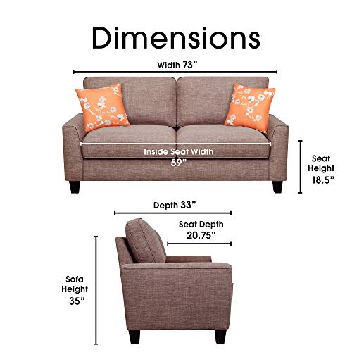 Serta Astoria Upholstered Sofas Flare Arm Fabric Living Room Couch With Spring And Foam-Filled Seat Cushions, Ships In One Box, 73", Tan #TOP4