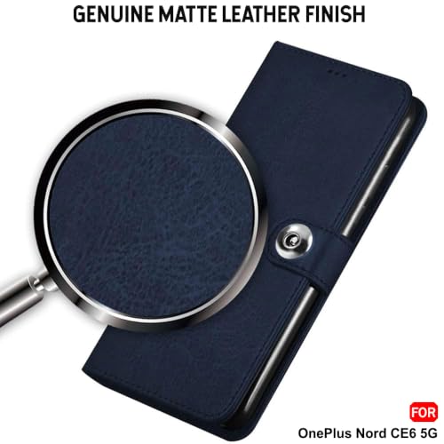 Image of TheGiftKart Genuine Leather Finish Flip Back Cover Case for OnePlus Nord CE 6 5G | Inbuilt Pockets & Stand | Wallet Style | Designer Button | Flip Back Cover for OnePlus Nord CE6 (Faux Leather, Blue)