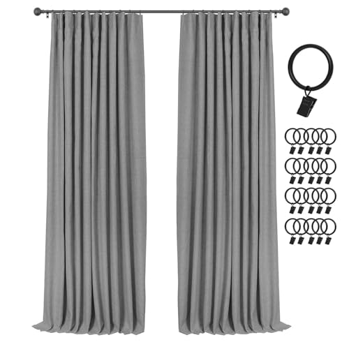 INOVADAY Blackout Curtains, 2-Panel Linen Textured 100% Thermal Insulated Room Darkening Sun Blocking Drapes for Bedroom, Nursery, Living Room + 20 Curtain Ring Clips - Dark Grey, 50''W x 72''L