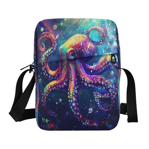 Crossbody Bag Colorful Octopus Messenger Bag for Women Men Purse Shoulder Bag Satchel Bag with Adjustable Strap 214B8771