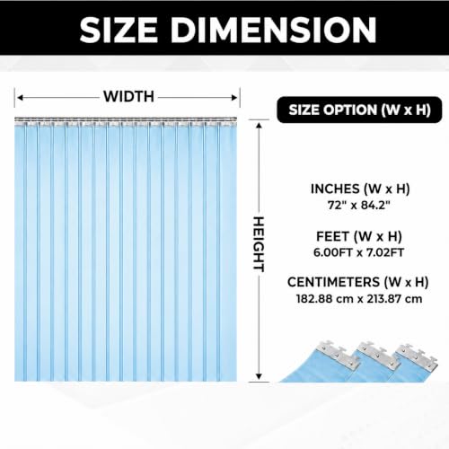 Image of Smooth Clear Blue PVC Strip Curtain 72 inch Width x 84.2 inch Height - Walk-in Cooler and Freezer Door Strips Transparent Plastic Vinyl Warehouse Flap Doors for Temperature Management AP1474