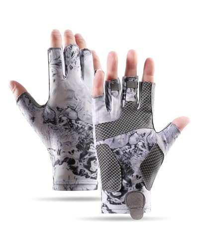 ReelFin Sun Gloves UPF 50+ Fishing Gloves, Fingerless Sun Protection UV Protection Stretch Fishing Gloves for Men Women (Grey, XL)