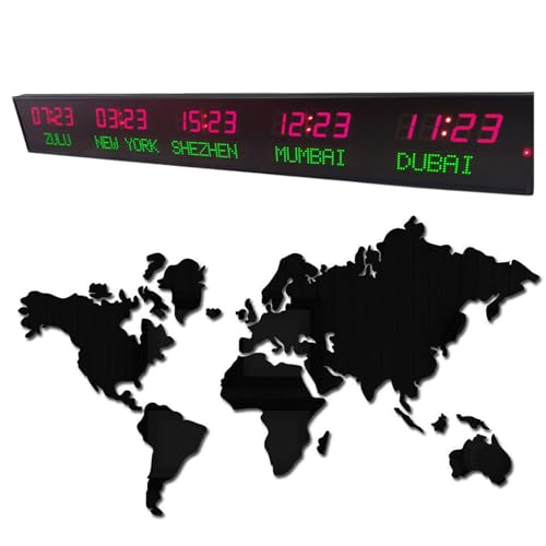 Memykoy Orologio con fusi orari mondiali, Orologio Digitale con più fusi orari, Orologio Mondiale a LED, 3 Livelli di Regolazione della luminosità, Orologio Mondiale con 3/4/5/6 Città 5Time