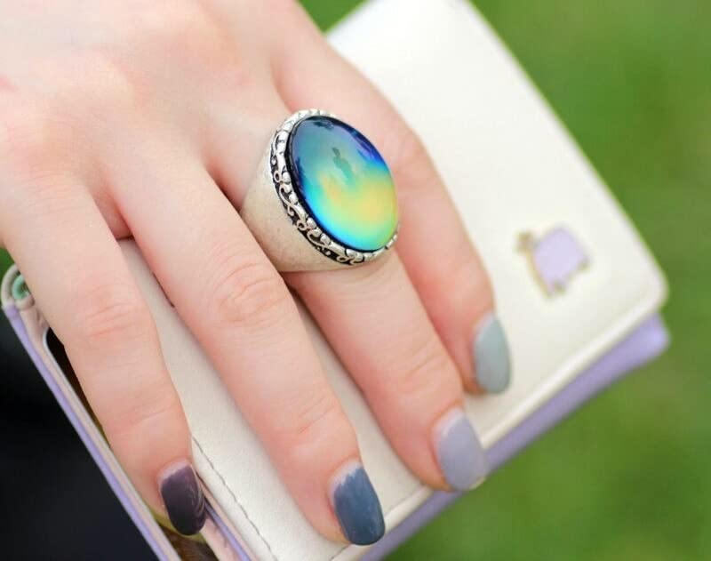LOKILOKI 2 Uds Anillos De Estado De Ánimo Que Cambian De Color Chapados En Plata Antigua Que Cambian La Temperatura del Color Conjunto De Anillos De Sensación De Emoción para Mujeres/Hombres