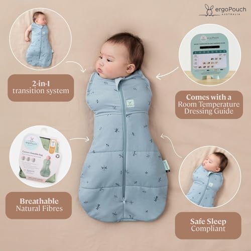 Image of ergoPouch Cocoon Swaddle Sack 2.5 TOG - Baby Sleep Sack, Gentle Snug Fit Helps Calm Startle Reflex, Ideal for Arms In /Out Sleeping, Soft Breathable Fabric for Better Sleep (0-3 Months, Willow)