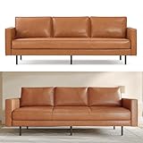Valencia Varese 90' Full Leather Couch Cognac Tan Brown- Italian Nappa Leather Modern Cloud Couch for Living Room/Apartment Furniture