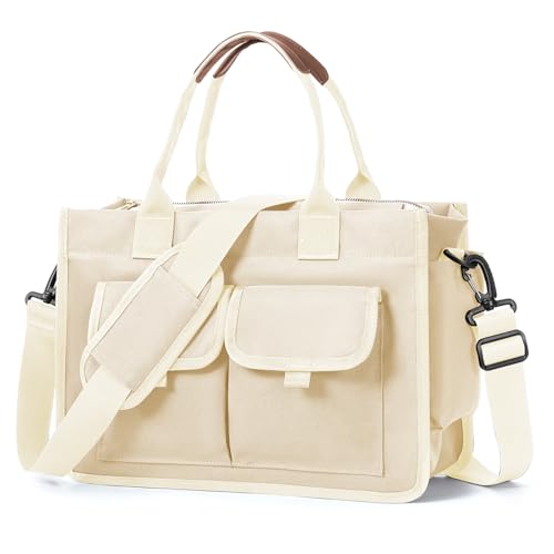 Image of coowoz Canvas Tote Bag for Women Work Tote Bags with Zipper Nurse Crossbody Bags Handbags Shoulder College Teacher Laptop Bag
