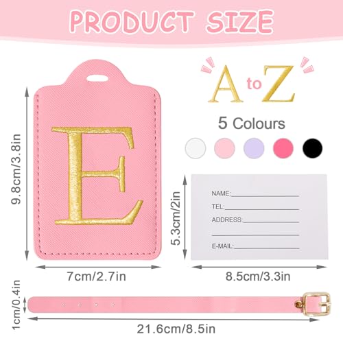 Image of Initial Luggage Tags for Suitcases, Cute Embroidered Letter Luggage Bag Suitcase Identifier Name Baggage Tag, PU Leather Travel Luggage Tags, Bag Tags for Men Women Kids Luggage Handbags(Pink E)