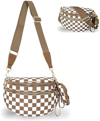 Checkered Crossbody Bum Bag for Women, Spacious Nylon Checkerboard Purse with Removable Wallet, Adjustable Strap, Large Capacity Fanny Waist Packs