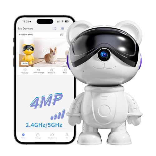Dzcctvipc-Cute Bear-3K Wireless-Smart Robot-Home Security - Camera,Nanny & Pet Motion Monitor,Baby Cry Detection Alarm,Privacy Mode,5G Dual-Band,PanTilt,Full HD Night Vision,24/7 Recording,2-Way Audio
