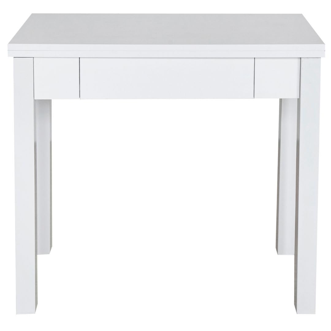 Mesa Cocina Plegable Extensible Cocina - Pequeña con Cajón y Cubertero - Mesa Libro Medidas: 80x40 / 80x80 cm. (Blanco)