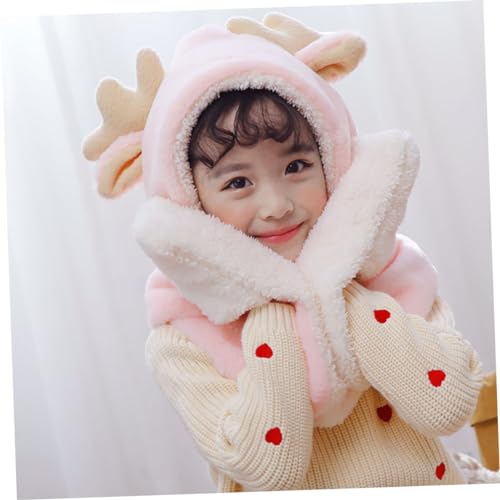 Cute Fawn Ears Winter One-Piece Scarf Hat Set for Soft Winter Accessories with Gloves Stylish and Warm Outfit for Girls for Daily Wear and Parties Pink4