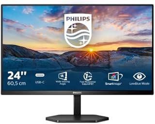 Philips 24E1N3300A - 24 Inch FHD Monitor, IPS, 75Hz, 1ms, USB-C 65w Power delivery, Speakers, Smart Image, USB Hub (1920 x 1080 @ 75Hz, 300  cd/m² HDMI 1.4 / USB-C 3.2)