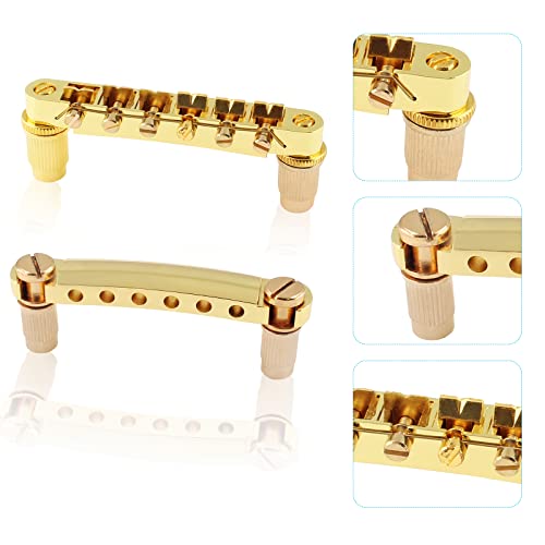 Jersvimc JERSVIMC1202-0205 Gold Guitar Bridge Kit, Roller Bridge Saddles Tun-O-Matic Guitar Tailpiece Headless Guitar Hardware For Bass Electric Guitar Acoustic thumb #2