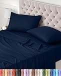 Utopia Bedding Bed Sheet Set Double, Navy Blue, 4 Piece – Fitted Sheet, Flat Sheet with 2 Pillow Cases 50x75 – Wrinkle, Shrinkage & Fade Resistant – Oeko-Tex Certified, Polyester Microfiber Fabric