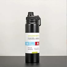 زجاجة حرارية معزولة من كيوشوب®️ بتفريغ الهواء الستانلس ستيل سعة 1000 مل مانعة للتسرب وخالية BPA مياه رياضية للقهوة والشاي للسفر للحفاظ على المشروبات ساخنة أو باردة Black