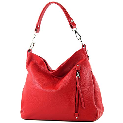 modamoda de T183 Damen Schultertasche Handtasche Tragetasche Echtleder Groß handmade in Italy, Farbe:Rot