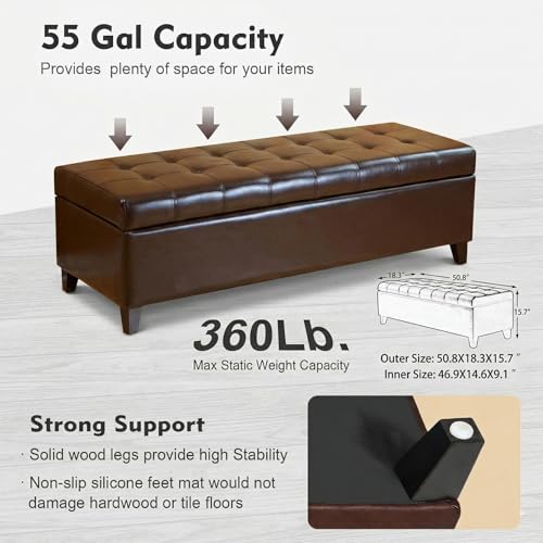 Image of Ottoman with Storage, 51 Inch Large Ottomans Storage Bench