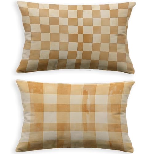 Housse de coussin velours brun 40x70 cm chic effet treillis - 3