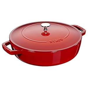 Staub 40511-475 Braiser Saute Pan, Cherry, 9.4 inches (24 cm), Double Handed, Cast Enameled Pot, Shallow Type, Sukiyaki, Induction Compatible, Made in Japan