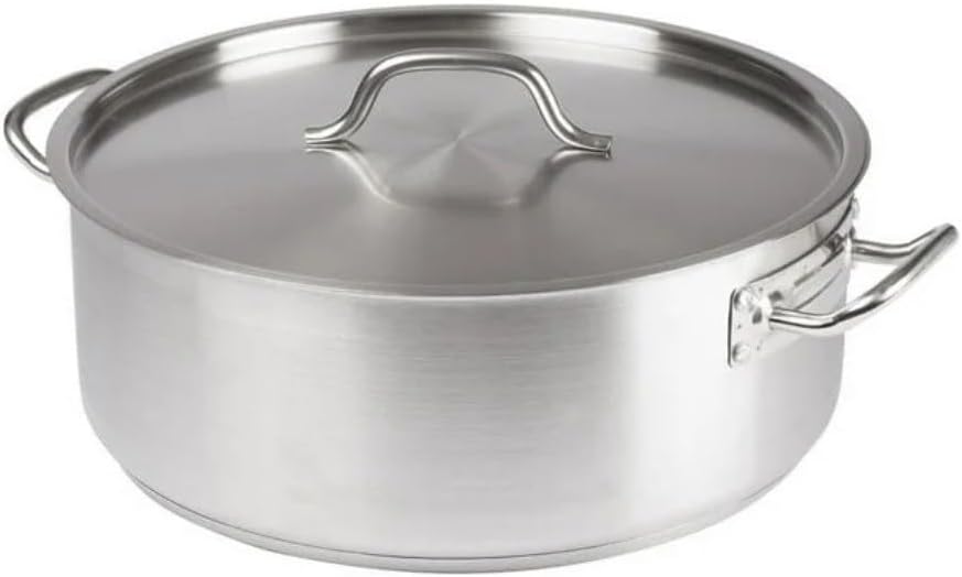 Soro Essentials- 20 qt. Stainless Steel Brazier Pot with Cover- Encapsulated Base Brazier Pot with Riveted Handles Perfect for Roasting Sauteing Searing and Pan Frying Home Kitchen Restaurant