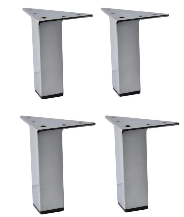 Alpha Furnishings Shiny Brass, Chrome, Brass Satin Nickle Finish 5 Inch 5" Square Metal Legs, Set of 4pc, DIY (Chrome)