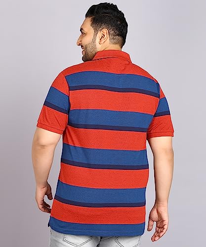Image of Alan Jones Clothing Men's Cotton Regular Fit Striped Polo Collar T-Shirt for Plus Size