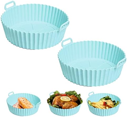 NECHAN Air Fryer Silicone Liners - 8inch, 2 Pack Reusable Air Fryer Silicone Pots Liners. Dishwasher Safe, Heat Resistant Silicone Air Fryer Liners. Practical Design for Even Cooking, Multiuse. (Blue)
